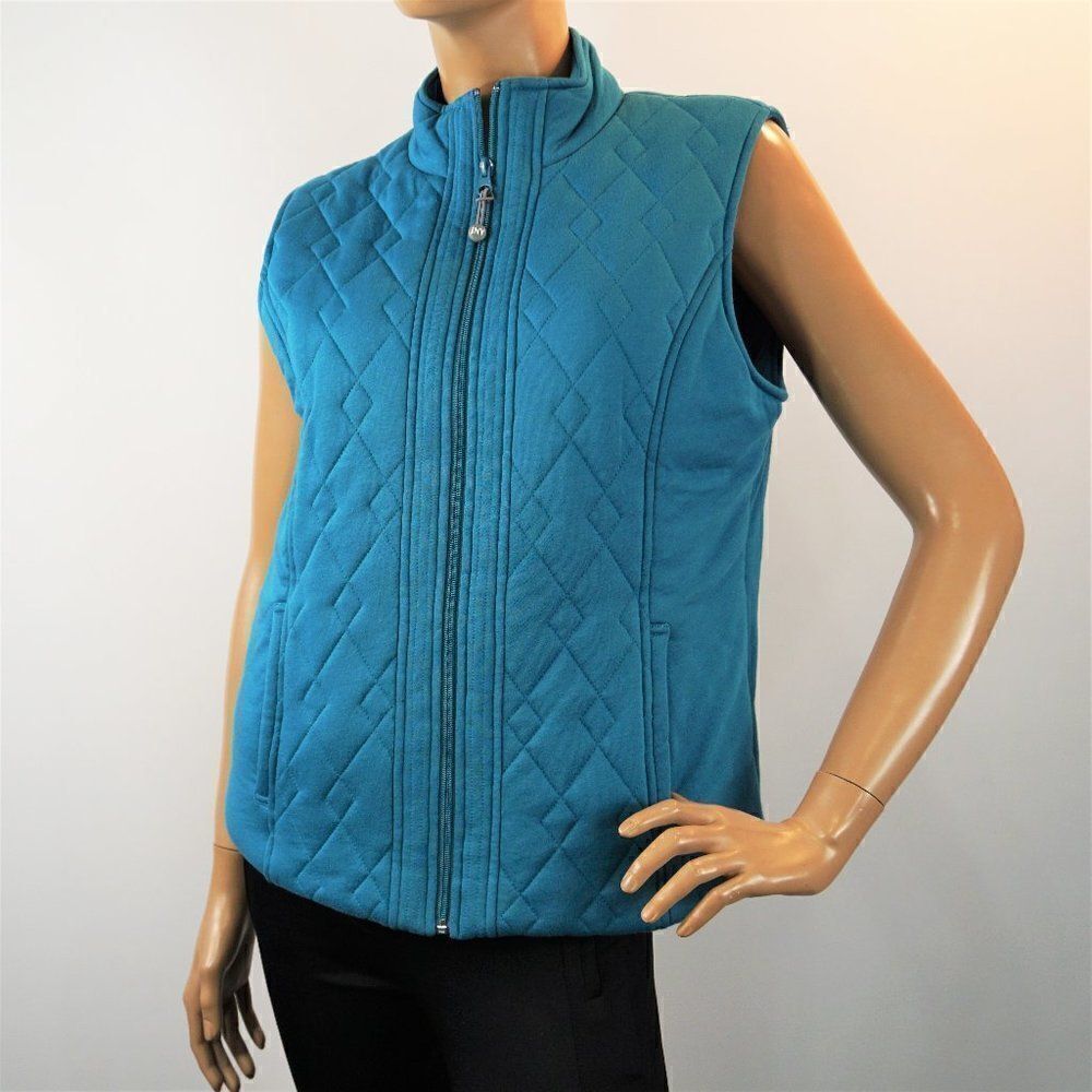 Jones New York Sport Outerwear Vest Full Zip Quilted Blue Women Size Large